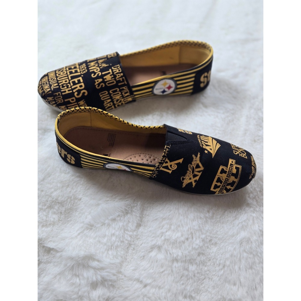 NFL Pittsburgh Steelers Women's Size M Black Gold Canvas Slip On Shoes Flats